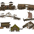 Chinese-style thatched cottage ancient architecture 3d model