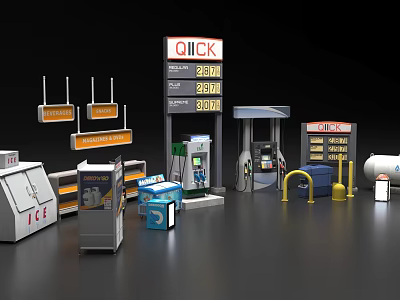 24 Hour Open Gas Station Facilities With Quick Sign Fuel Pumps And Convenience Store 3d model