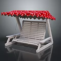 Wooden Outdoor Swing Chair with Red Canopy and White Patterns Leisure Design