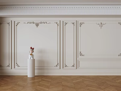 Elegant Interior Wall Design With Decorative Gypsum Moldings And Herringbone Wooden Floor 3d model