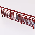 Red Metal Railing With Vertical Bars And Horizontal Top Rail Design Structure
