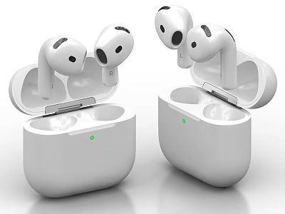 Two White Wireless Earbuds With Open Charging Case And Sleek Portable Design 3d model