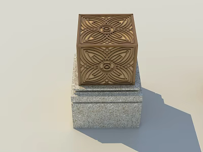 Decorative Cube Shaped Outdoor Light With Intricate Patterns On Stone Base 3d model