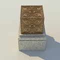 Decorative Cube Shaped Outdoor Light With Intricate Patterns On Stone Base