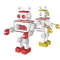 Vintage Electric Robot Toys With Red Yellow Accents And Transparent Windows