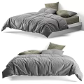 Modern Double Bed with Soft Gray Duvet and Green Decorative Pillows