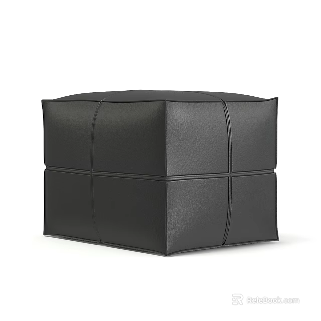 Black Leather Square Stool With Stitched Design For Modern Interiors 3d model