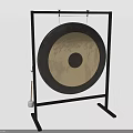 Traditional Musical Gong Instrument On Black Metal Stand With Wooden Mallet