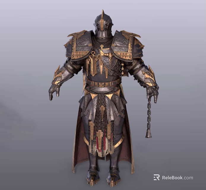 Intricate Medieval Knight Armor With Cross Emblem Chain And Long Robe 3d model 
