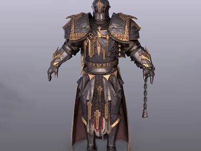 Intricate Medieval Knight Armor With Cross Emblem Chain And Long Robe 3d model