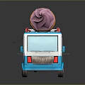 Blue Ice Cream Truck With Red Awning And Large Cone On Top