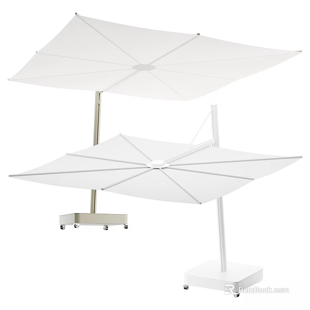 White Patio Umbrella With Modern Design Stable Base And Wheels For Outdoor Shade 3d model 