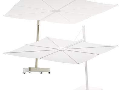 White Patio Umbrella With Modern Design Stable Base And Wheels For Outdoor Shade 3d model