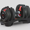 Adjustable Black Fitness Dumbbell Featuring Red Accents And Weight Plates On Stand
