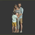 Happy Family With Pregnant Mother Father And Child Standing Together Touching Belly