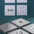 Stainless Steel Switch Panel With Modern Socket Design And Silver Finish For Home Interior 3d model