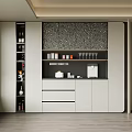 Modern Wine Cabinet with Glass Shelves Counter Wine Glasses and Storage Cabinets in Living Room Interior