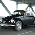 Vintage Black Classic Volkswagen Beetle Convertible Cruising on Bridge Road