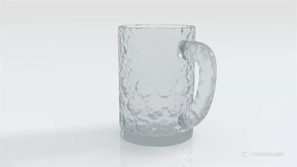 Transparent Textured Glass Mug With Bubble Pattern And Curved Handle For Home Use 3d model
