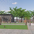 Public Restroom Building With Solar Panels Brick Wall Glass Door Green Trees And Lawn