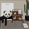Stylish Metal Shelving Unit With Radio Candles Dish And Panda Poster Cactus In Cozy Interior