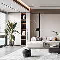 Modern Living Room Interior With White Sofa Coffee Table Area Rug And Decorative Painting