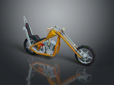 Custom Yellow And White Motorcycle With Metal Frame And Black Reflective Wheels 3d model