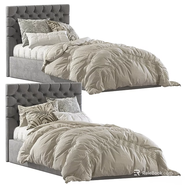 Cozy Children's Bed With Tufted Headboard Soft Pillows And Plush Comforter 3d model 