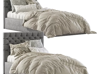 Cozy Children's Bed With Tufted Headboard Soft Pillows And Plush Comforter 3d model