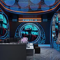 Modern KTV Room Interior With Circular LED Screens Colorful Lighting And Comfortable Sofa