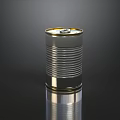 Silver Metal Food Can With Golden Lid On Dark Reflective Surface