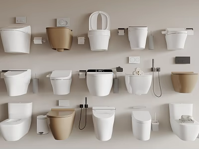 Modern Wall Mounted Toilets In Various Styles And Colors With Accessories 3d model