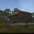 Modern Detached Villa With Hillside Setting Large Glass Windows And Outdoor Terrace Furniture