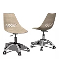 Modern Office Chairs With Wooden Backrests Hollow Out Design And Metal Bases With Wheels