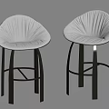 Light Gray Padded Bar Stools With Pleated Design And Dark Brown Metal Frame 3d model