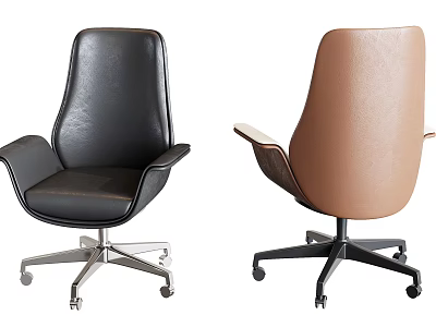 Black And Brown Leather Office Chairs With Armrests And Wheel Bases Design 3d model