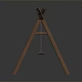 Wooden Swing Structure Design With Three Seats And Hanging Chains