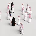 Group of people wearing traditional white thobes and black abayas standing together