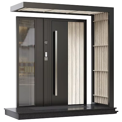 Modern Black Interior Entrance Door With Glass Panel And Digital Lock 3d model