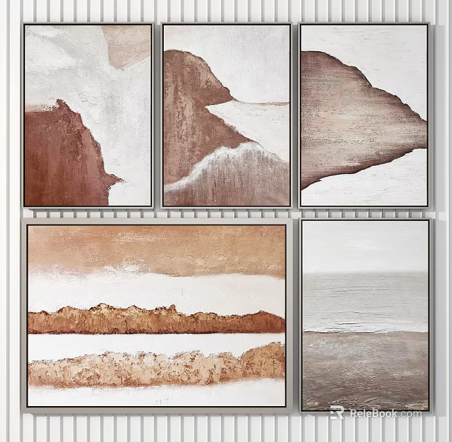 Modern Abstract Paintings With Brown White Tones Framed Wall Art For Home Decor 3d model 
