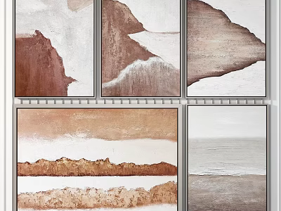 Modern Abstract Paintings With Brown White Tones Framed Wall Art For Home Decor 3d model