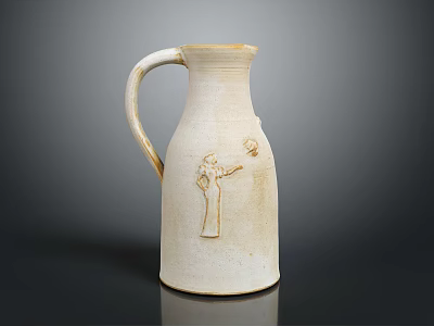 White Ceramic Vase With Handle And Carved Human Figure Design For Home Decor 3d model