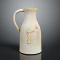 White Ceramic Vase With Handle And Carved Human Figure Design For Home Decor