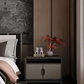 Modern Bedroom Bedside Table With Drawers Decorative Vase And Small Figurines