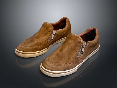 Brown Casual Shoes with Side Zipper Design and Suede Upper White Soles 3d model