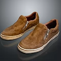 Brown Casual Shoes with Side Zipper Design and Suede Upper White Soles