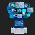 Tech Inspired Exhibition Island With Multiple Screens And Blue Interactive Design