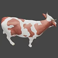 Game Movie Character Brown And White Cow 3D Model Design Look