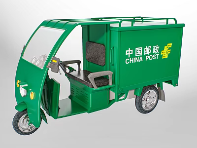 China Post Green Delivery Tricycle With Cargo Box Transport Vehicle 3d model China Post Green Delivery Tricycle With Cargo Box Transport Vehicle 3d model