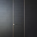 Modern Black Swing Door Featuring Brushed Brass Handle And Sleek Textured Surface